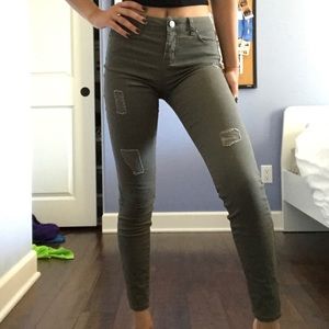 Green Slightly Ripped Jeans